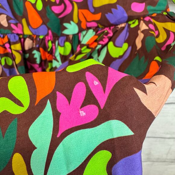 Peach Love Women's Square Neck Puff Sleeve Burgundy Colorful Dress Size Medium - Picture 4 of 8